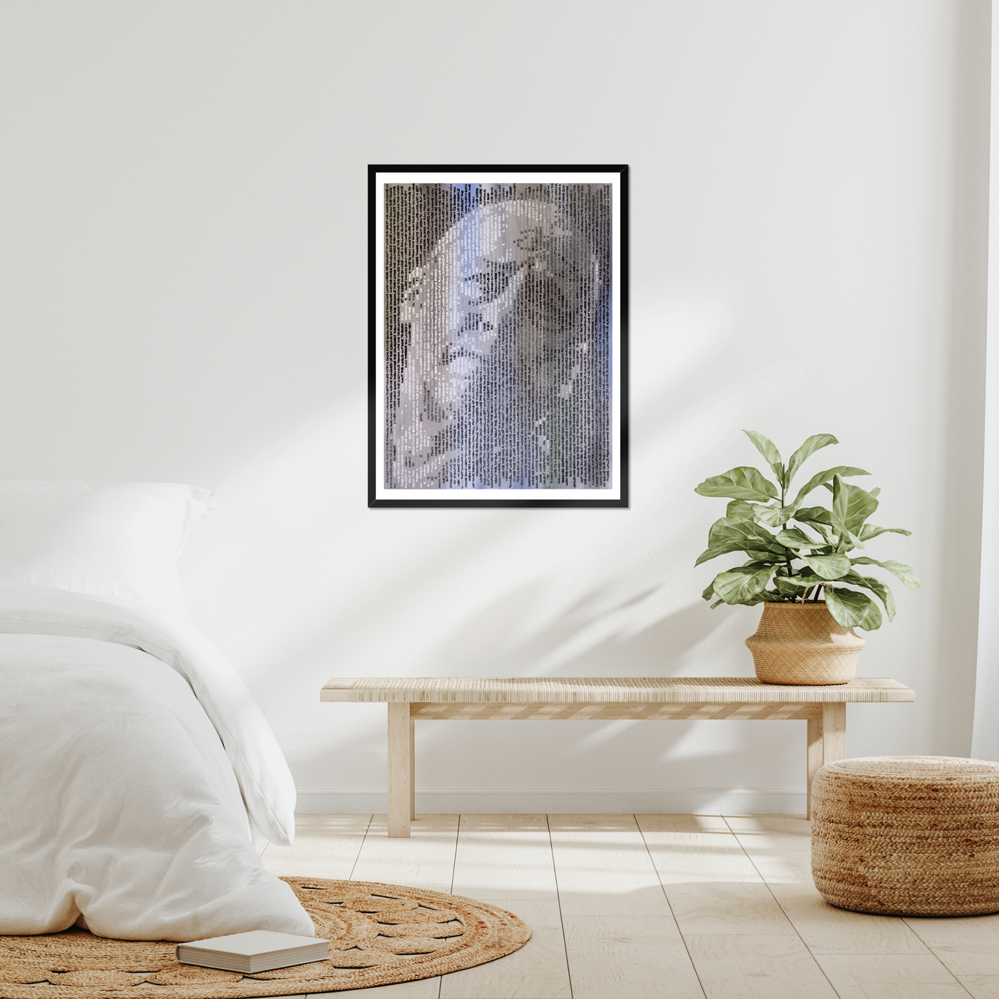 Mark Knopfler handwritten portrait print by Jon Keysell in a modern interior