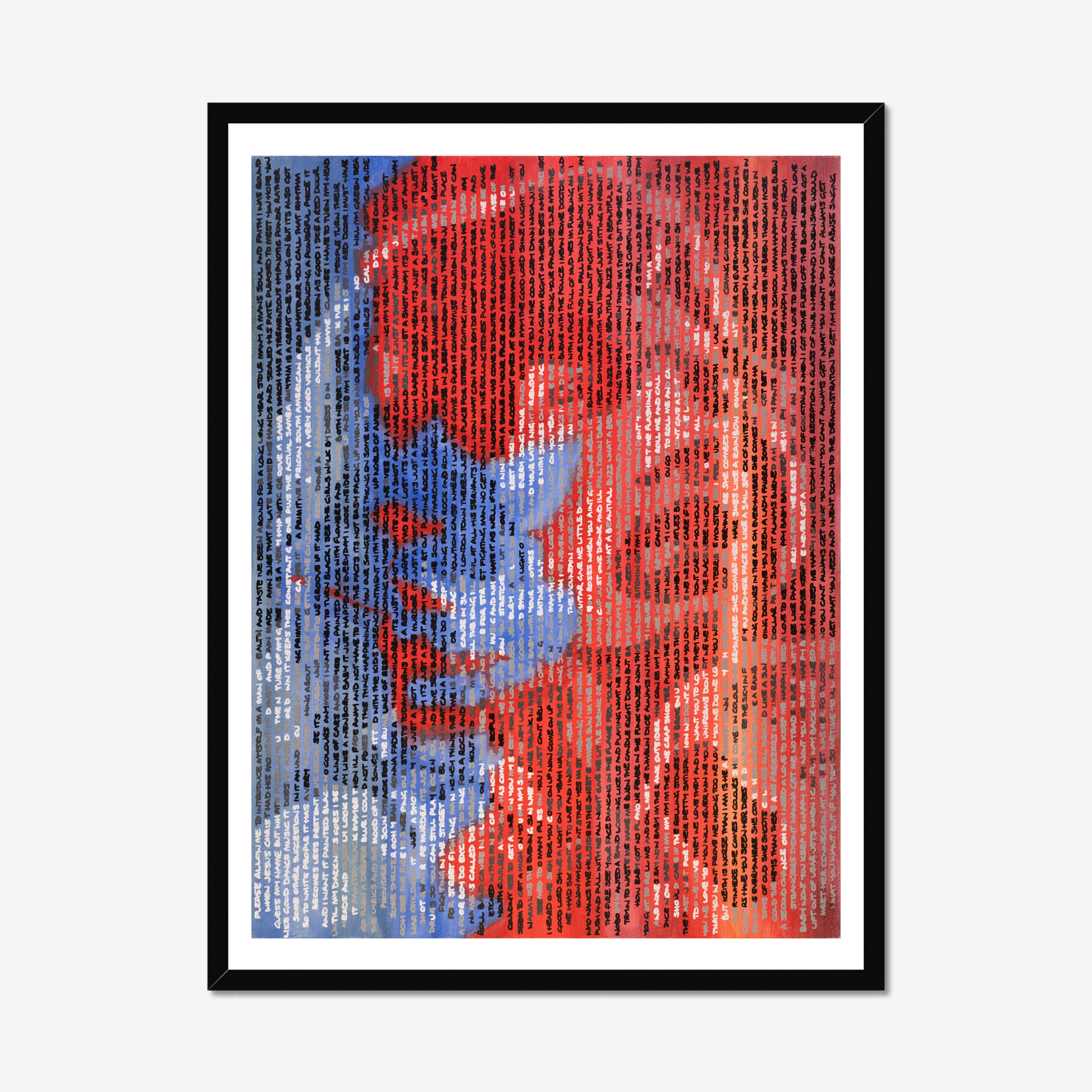 Mick Jagger & Keith Richards handwritten portrait fine art print by Jon Keysell, shown framed (frame not included)