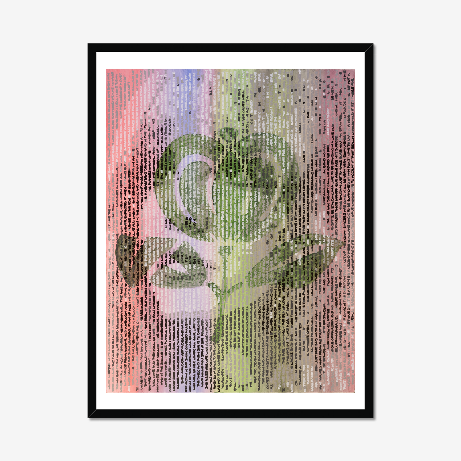 Stevie Nicks handwritten portrait fine art print by Jon Keysell, shown framed (frame not included)