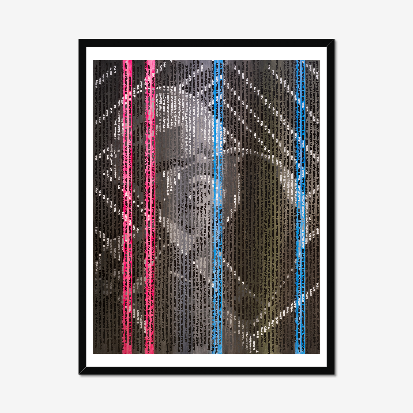 Daft Punk handwritten portrait fine art print by Jon Keysell, shown framed (frame not included)